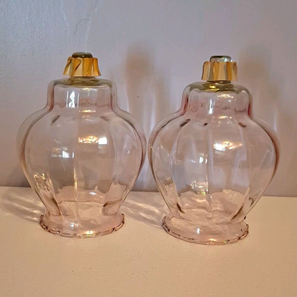 Vintage HOMCO Pink Glass Peg Votive Cups Hurricane Candle Holders Set of 2